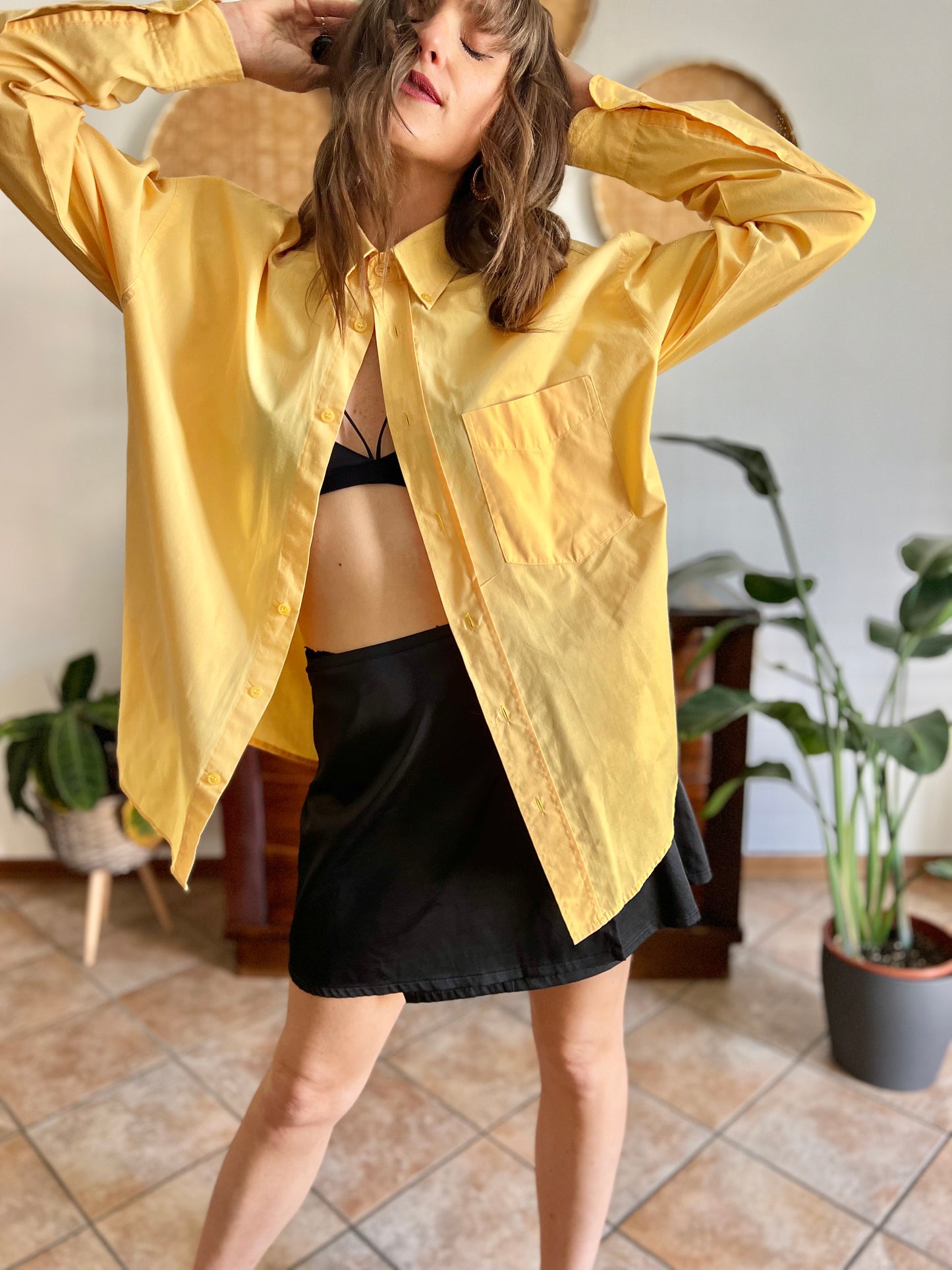 1990's vintage yellow oversize button down shirt