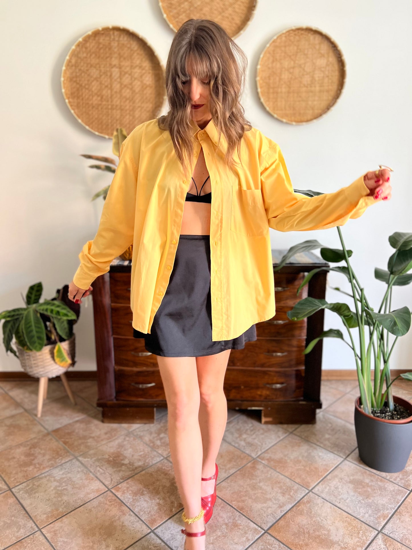 1990's vintage yellow oversize button down shirt