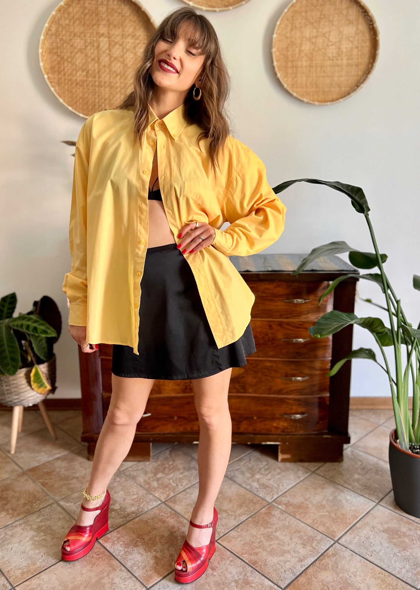 1990's vintage yellow oversize button down shirt