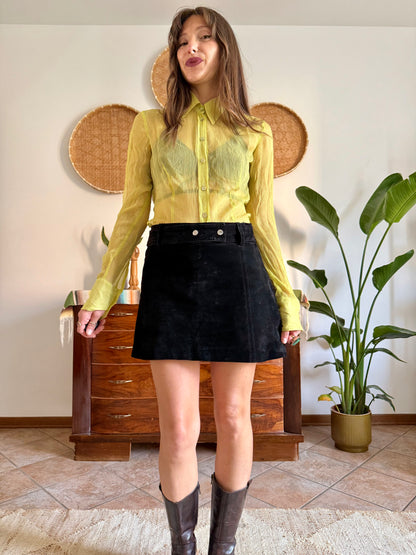 1990’s vintage genuine leather black suede mini skirt with matching belt