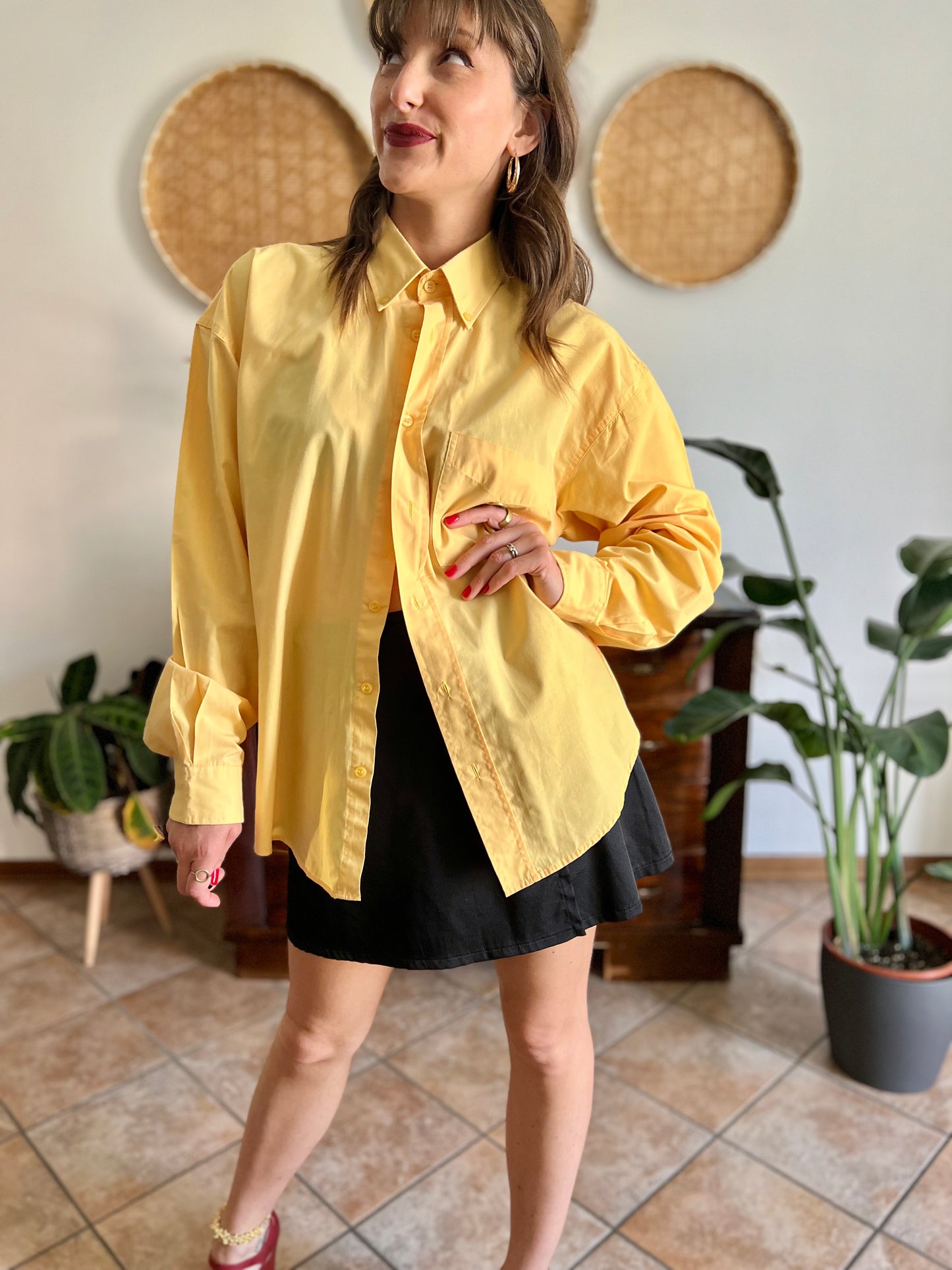 1990's vintage yellow oversize button down shirt