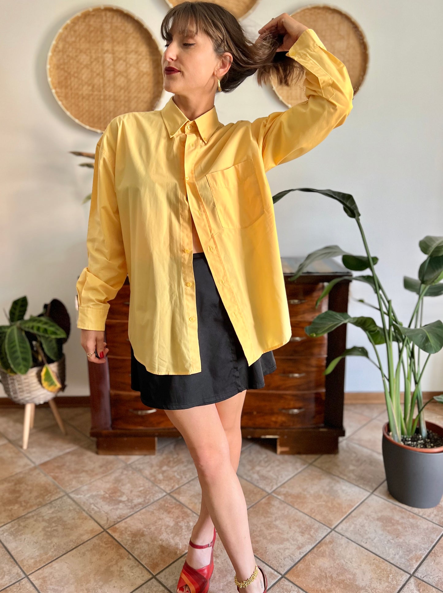 1990's vintage yellow oversize button down shirt