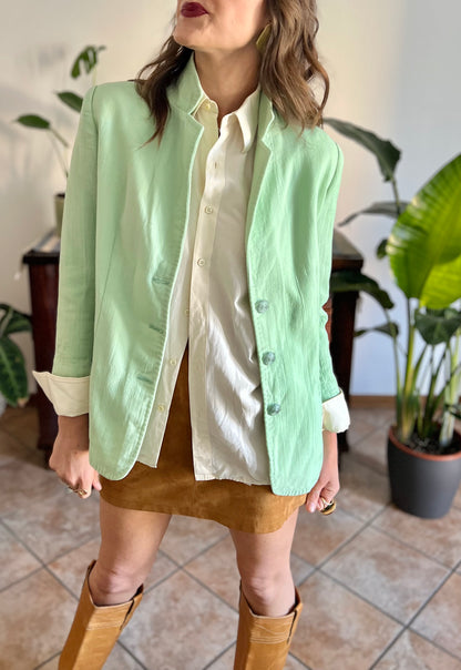 1970's vintage mint green wool spring blazer with mint green glitter buttons