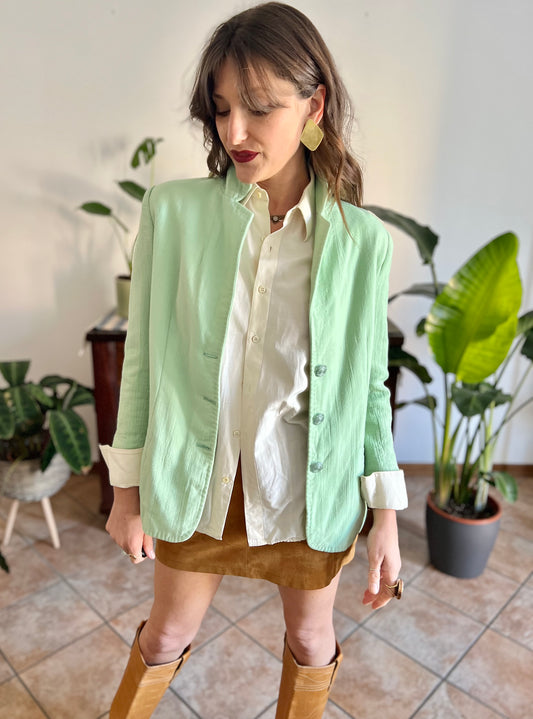 1970's vintage mint green wool spring blazer with mint green glitter buttons
