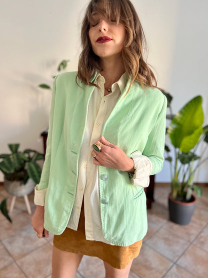 1970's vintage mint green wool spring blazer with mint green glitter buttons