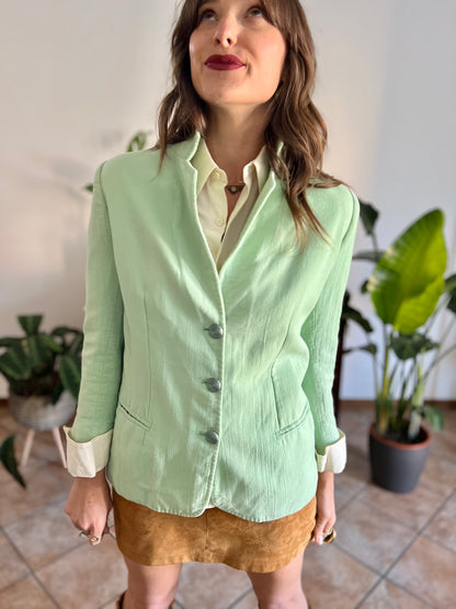 1970's vintage mint green wool spring blazer with mint green glitter buttons