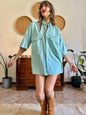 1970's vintage two toned turquoise stripes shirt dress