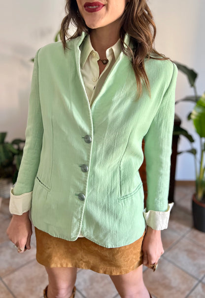 1970's vintage mint green wool spring blazer with mint green glitter buttons