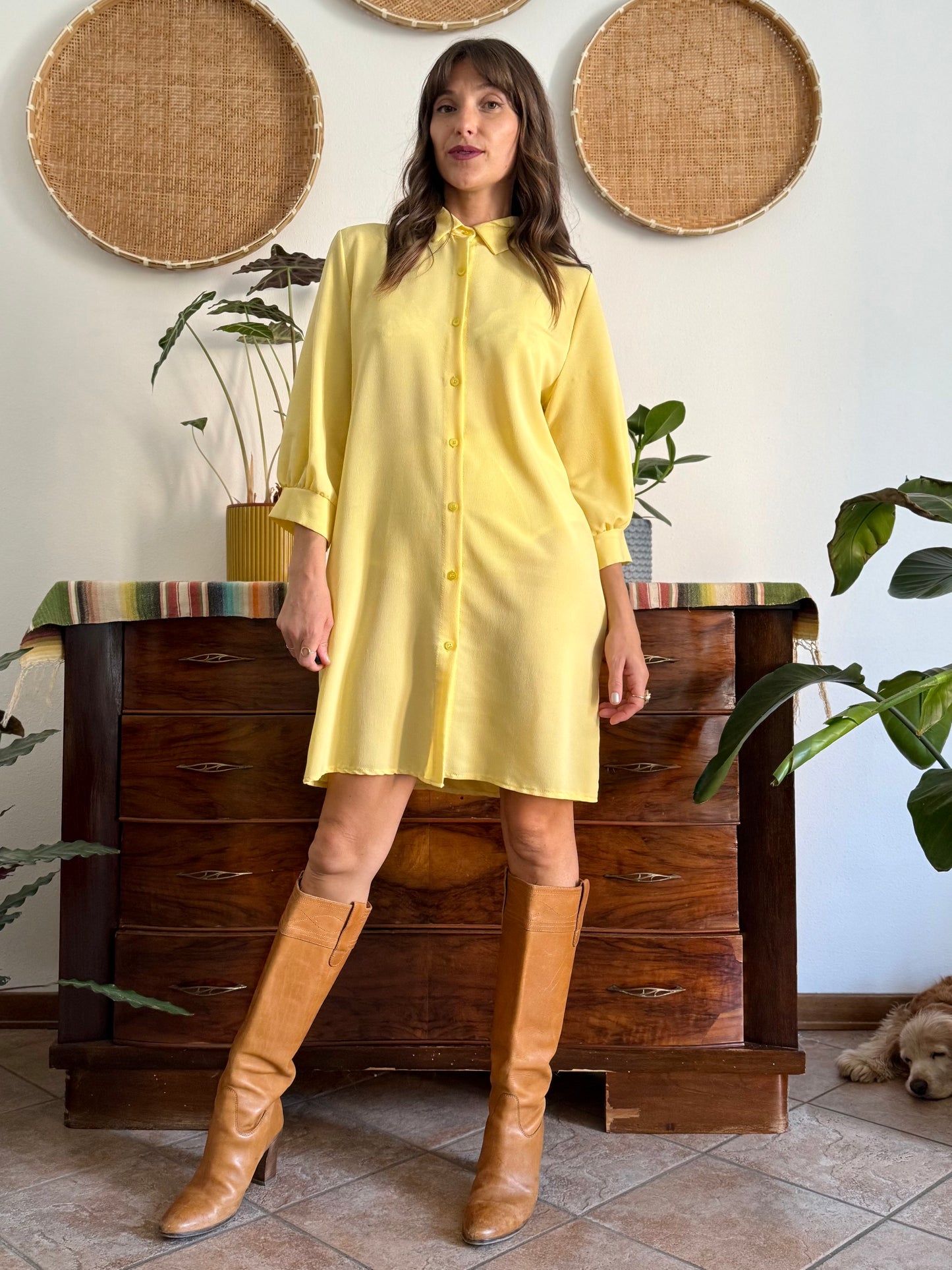 Y2k vintage semi sheer yellow shirt dress