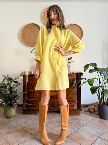 Y2k vintage semi sheer yellow shirt dress