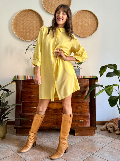 Y2k vintage semi sheer yellow shirt dress