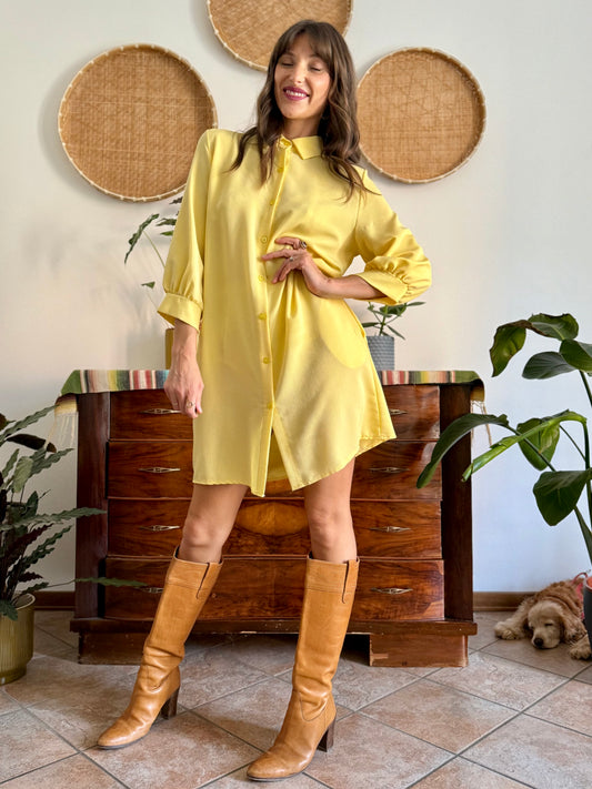 Y2k vintage semi sheer yellow shirt dress