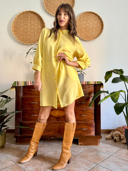 Y2k vintage semi sheer yellow shirt dress