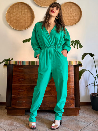 1970's vintage teal cotton jumpsuit