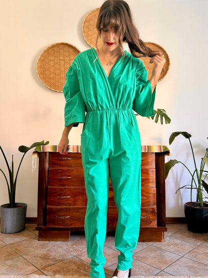 1970's vintage teal cotton jumpsuit