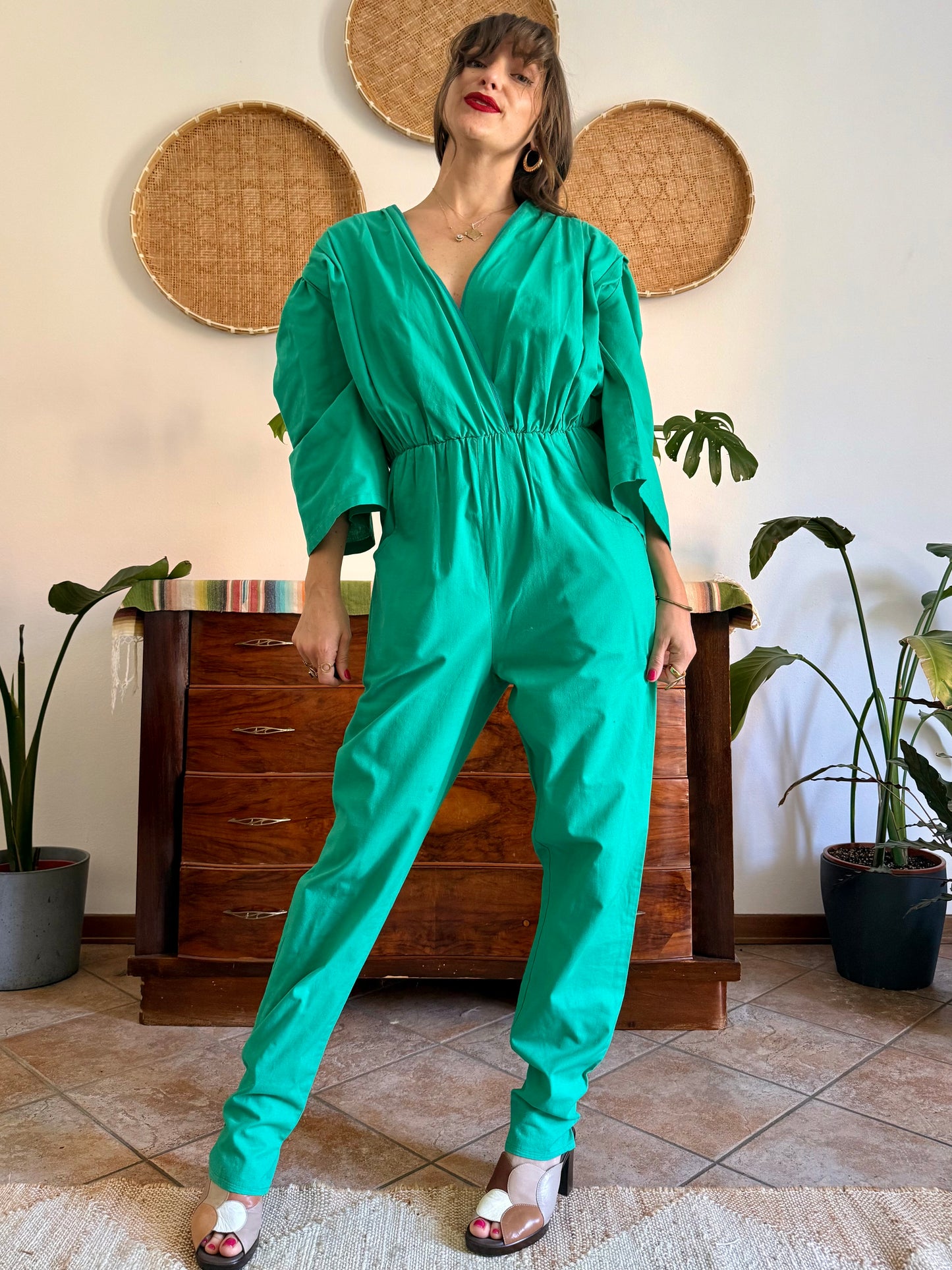 1970's vintage teal cotton jumpsuit