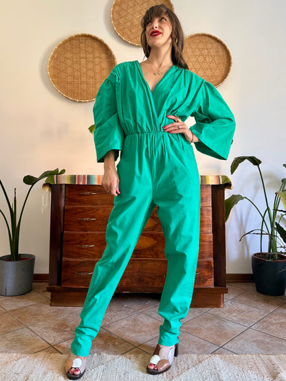 1970's vintage teal cotton jumpsuit