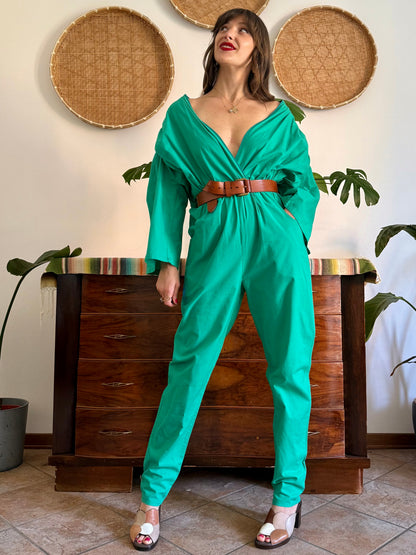 1970's vintage teal cotton jumpsuit