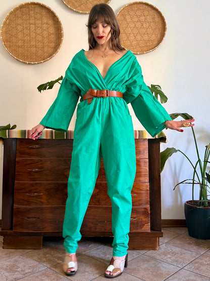 1970's vintage teal cotton jumpsuit
