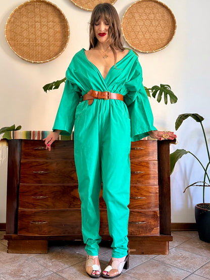 1970's vintage teal cotton jumpsuit