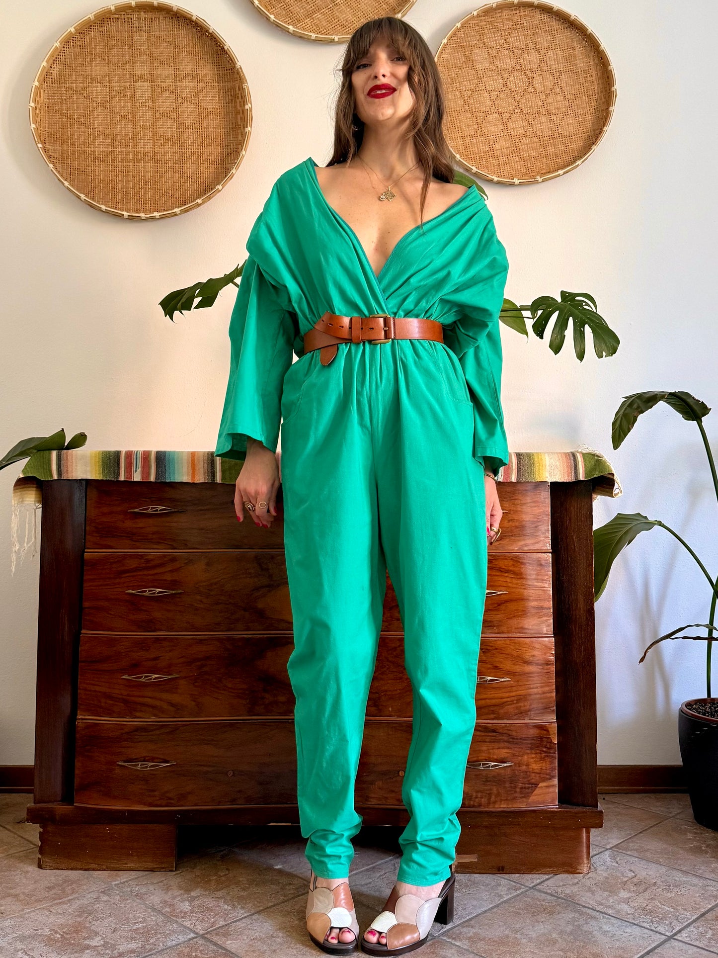 1970's vintage teal cotton jumpsuit