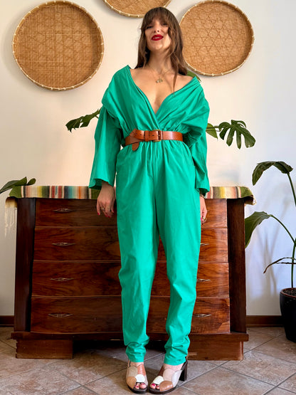 1970's vintage teal cotton jumpsuit