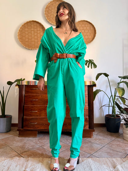 1970's vintage teal cotton jumpsuit