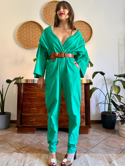 1970's vintage teal cotton jumpsuit