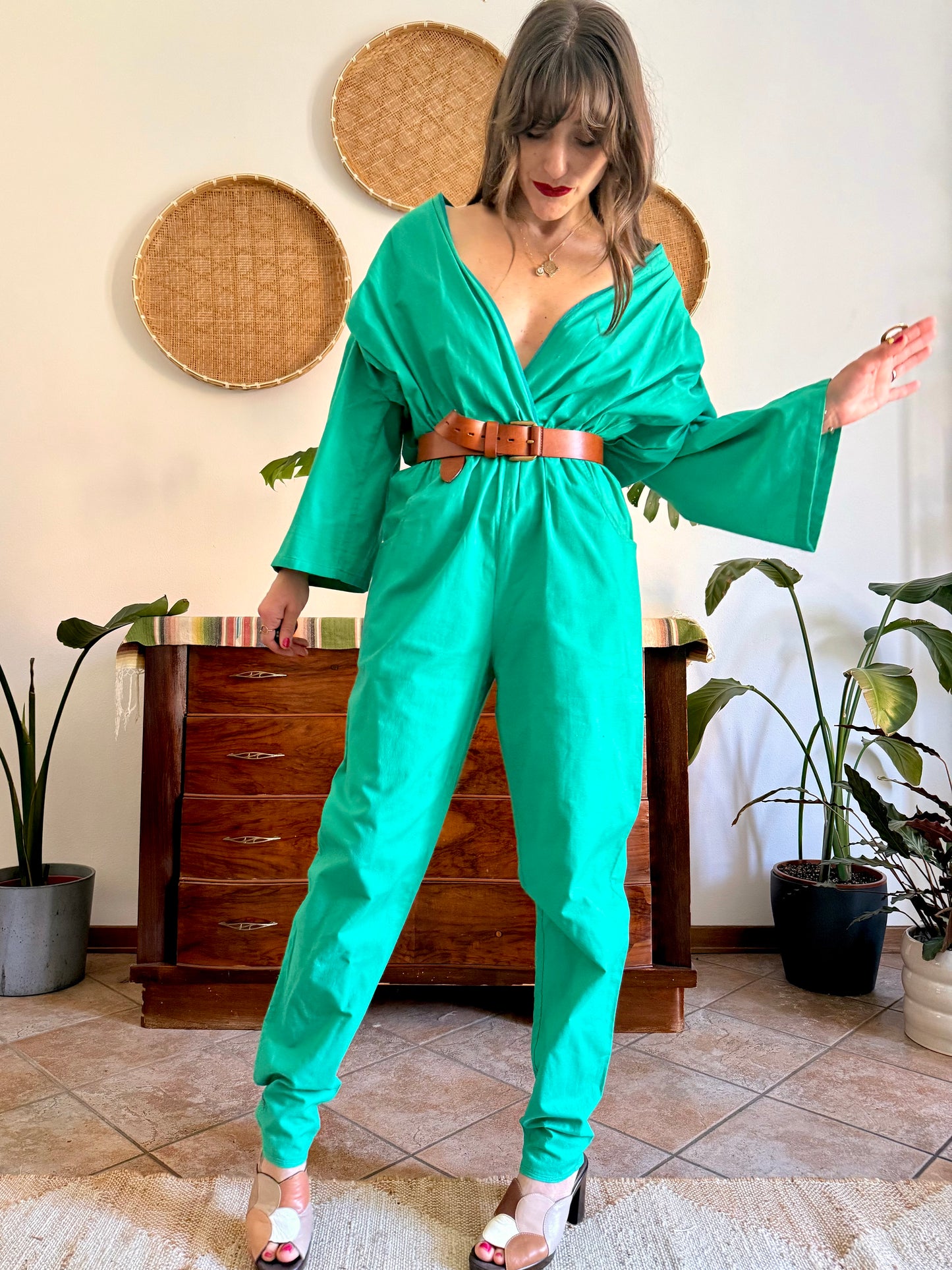 1970's vintage teal cotton jumpsuit