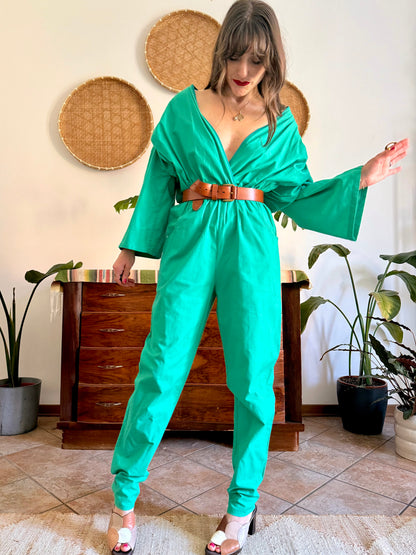 1970's vintage teal cotton jumpsuit