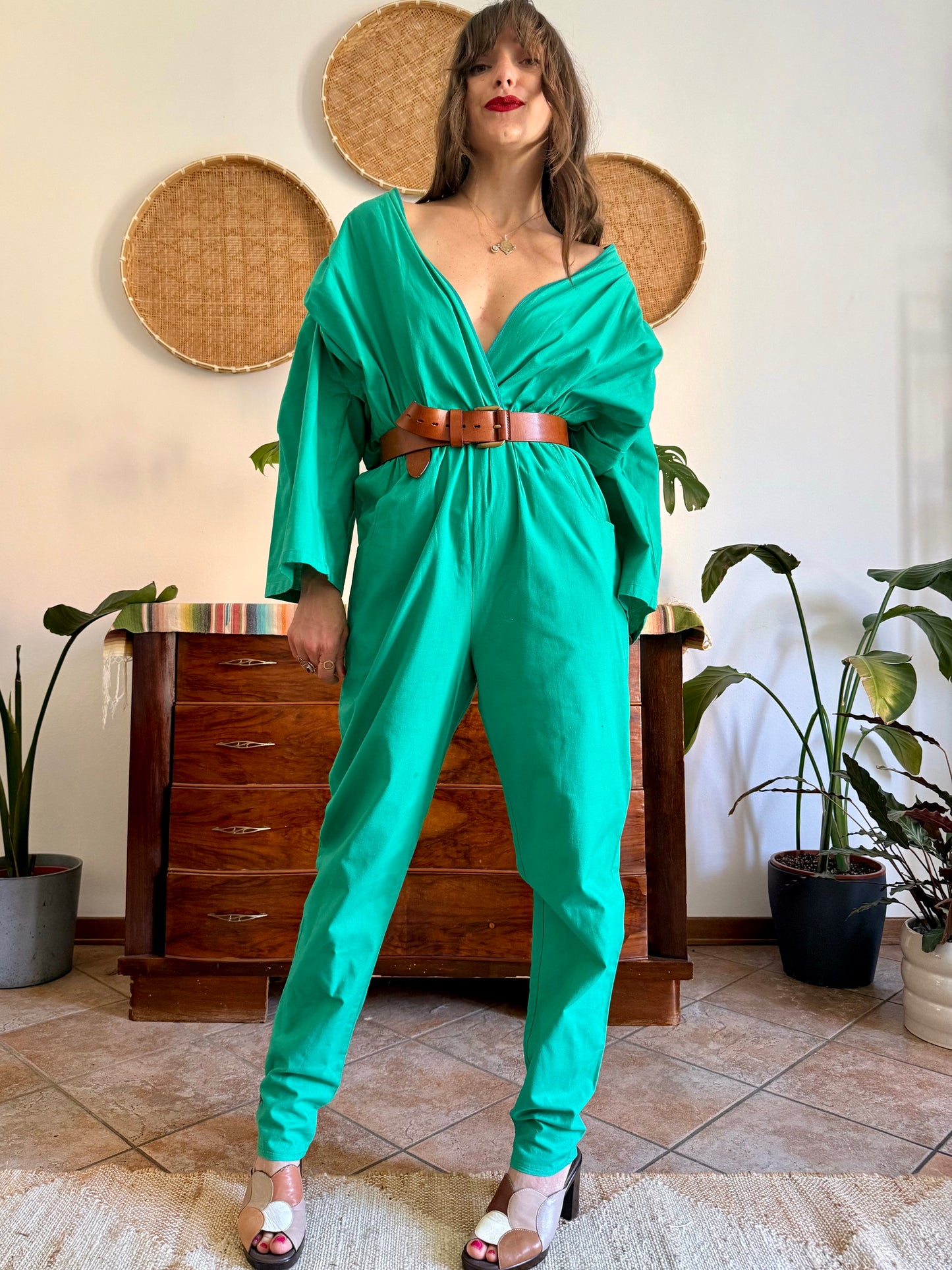 1970's vintage teal cotton jumpsuit