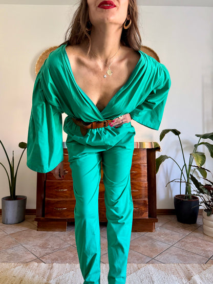 1970's vintage teal cotton jumpsuit