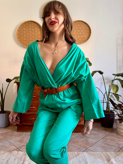 1970's vintage teal cotton jumpsuit