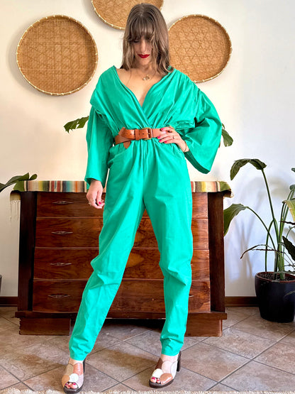 1970's vintage teal cotton jumpsuit