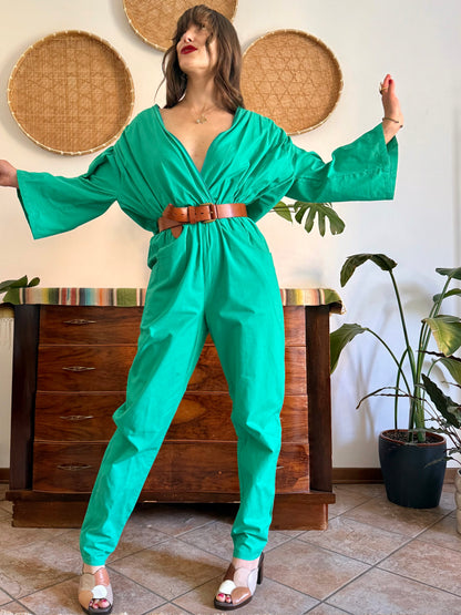 1970's vintage teal cotton jumpsuit