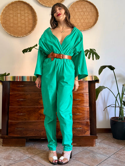1970's vintage teal cotton jumpsuit