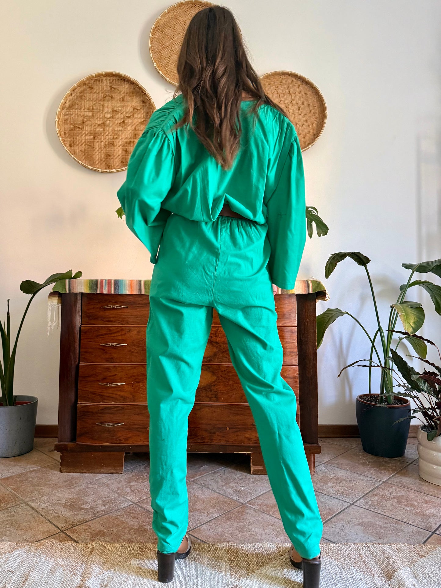1970's vintage teal cotton jumpsuit