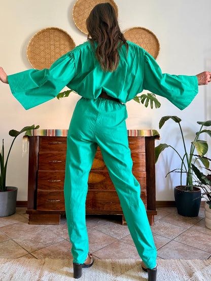 1970's vintage teal cotton jumpsuit