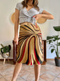 1970's vintage abstract, red brown and gold midi skirt