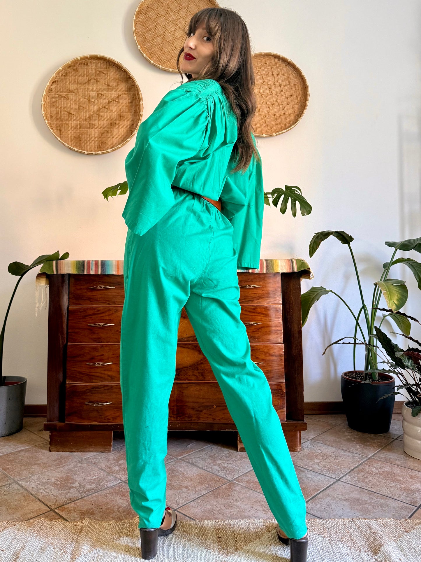 1970's vintage teal cotton jumpsuit