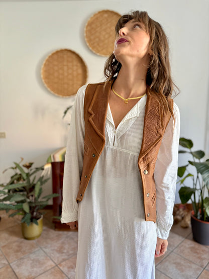 1970's vintage camell leather western vest