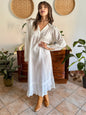 1970's vintage semi sheer horizontal stripe white prairie dress with lace detailing