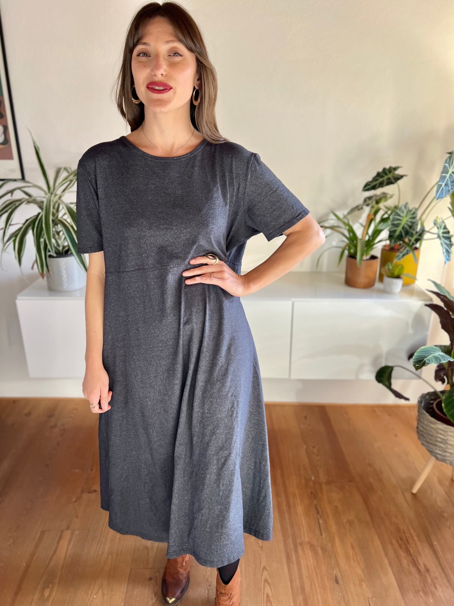 1990's vintage oversize grey maxi dress