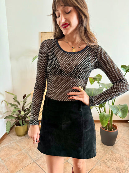 1990's vintage black and white textured woven sheer top