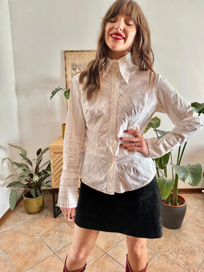 1970's vintage white and red stripe shirt with exaggerated collar and cuffs