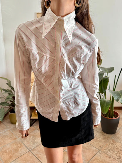1970's vintage white and red stripe shirt with exaggerated collar and cuffs