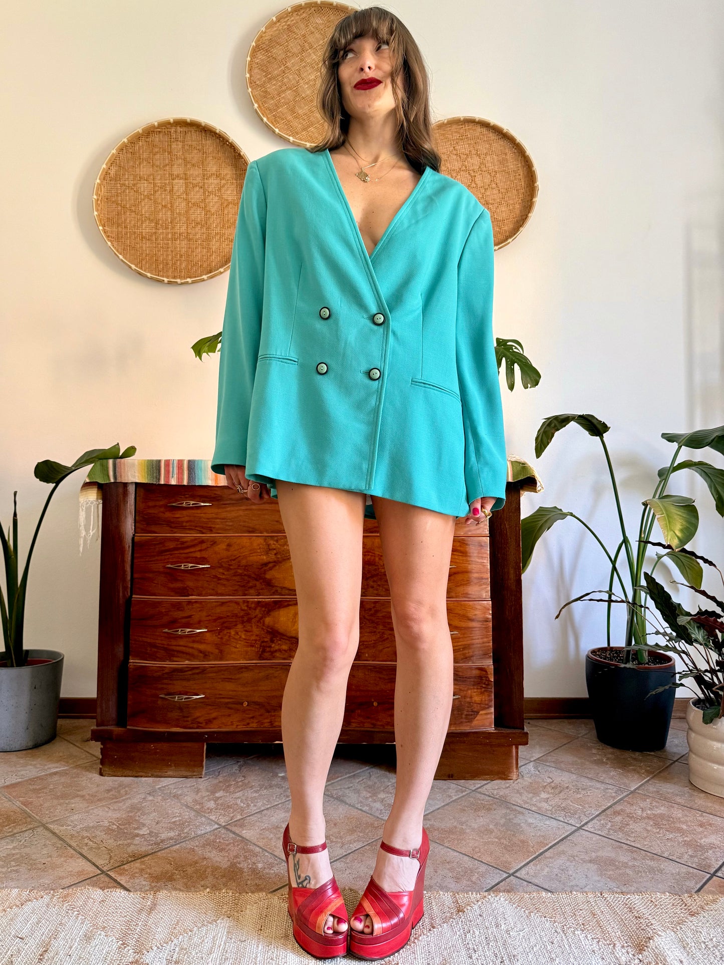 1980's vintage turquoise wool oversize blazer