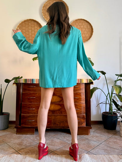 1980's vintage turquoise wool oversize blazer