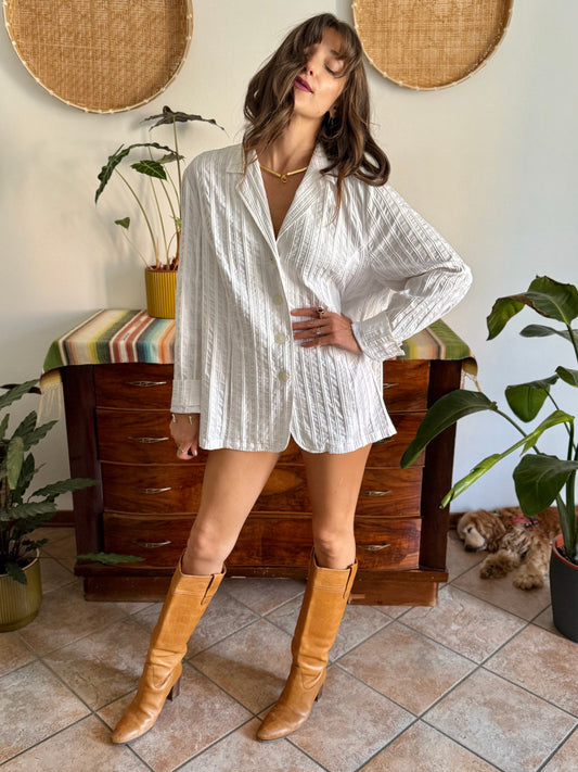 1990's vintage white textured stripe blazer mini dress