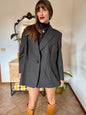 1990's vintage oversize charcoal grey wool blazer with tan pin striping